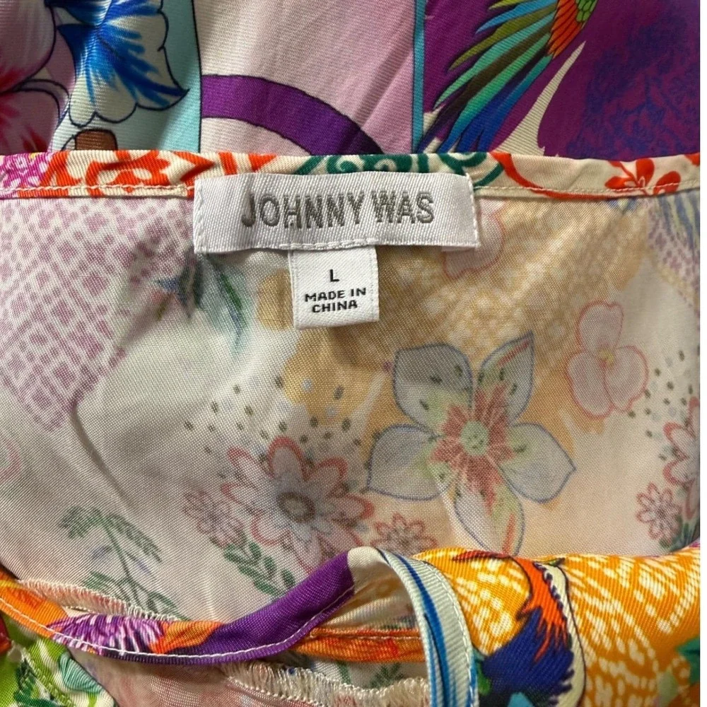 Johnny Was Floral Bird Print Cupra Maxi Slip Dress Multi Color R36124-4 Large - Picture 5 of 11
